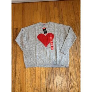 Vince Camuto Sweater Womens XS Light Grey Red Heart Crewneck Pullover SV1824 New